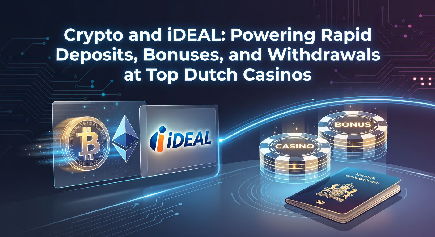 Grafiek van crypto- en iDEAL-transacties in Nederlandse online casinos, met pijlen die snelle stortingen en uitbetalingen illustreren
