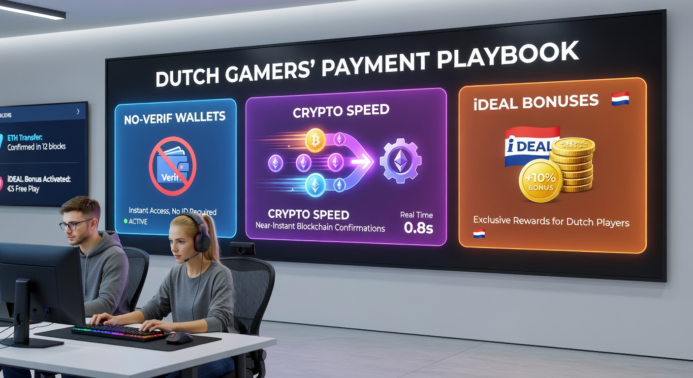 Grafiek met vergelijking van betaaltijden: no-verif wallets, crypto en iDEAL in Nederlandse casinos, met bonussen highlighted