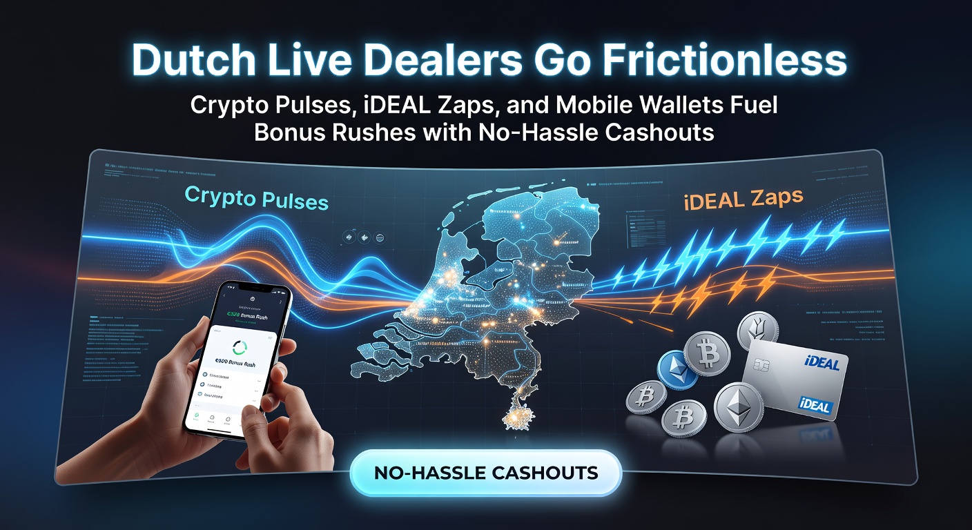 Live dealer tafels met digitale betaaliconen zoals crypto munten, iDEAL logo en mobiele wallets op een Nederlands casino scherm
