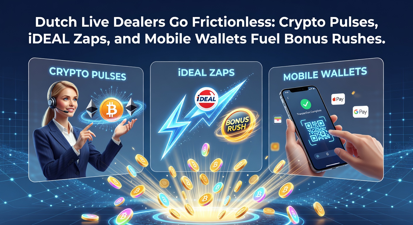 Mobiele wallet interface met live dealer stream, crypto transacties en iDEAL knoppen op een smartphone in een Nederlands casino context