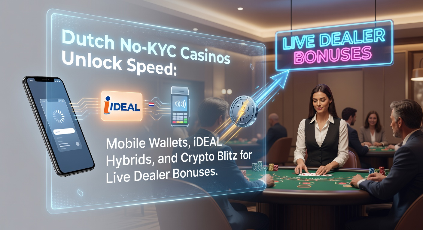 Mobiele wallet en crypto pictogram bij een live dealer tafel in een Nederlands no-KYC casino, met iDEAL integratie zichtbaar op scherm