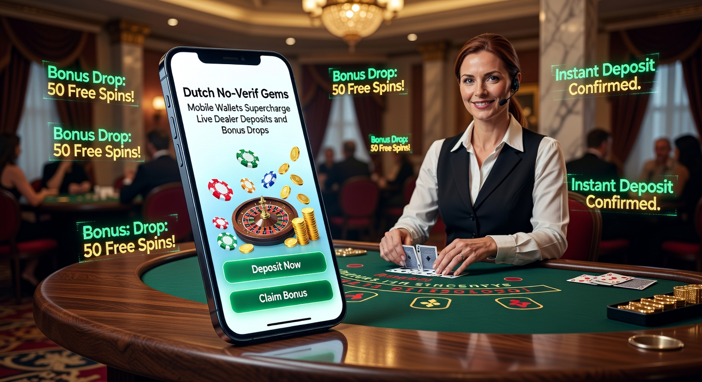 Mobiele wallet-app opent zich bij een live blackjack-tafel met snelle depositknoppen en vallende bonus-iconen
