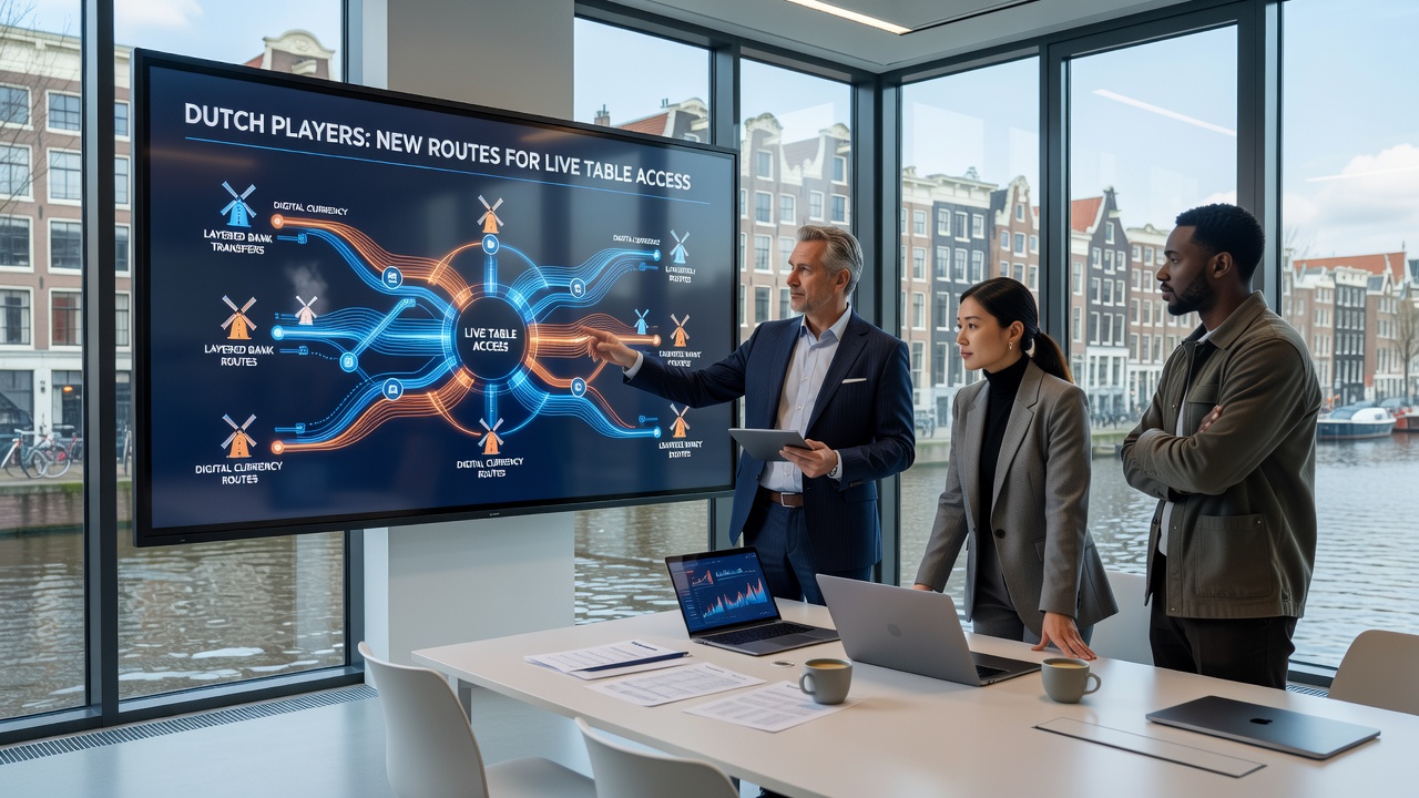 Illustratie van gelaagde transfers en digitale valuta voor live casino sessies in Nederland