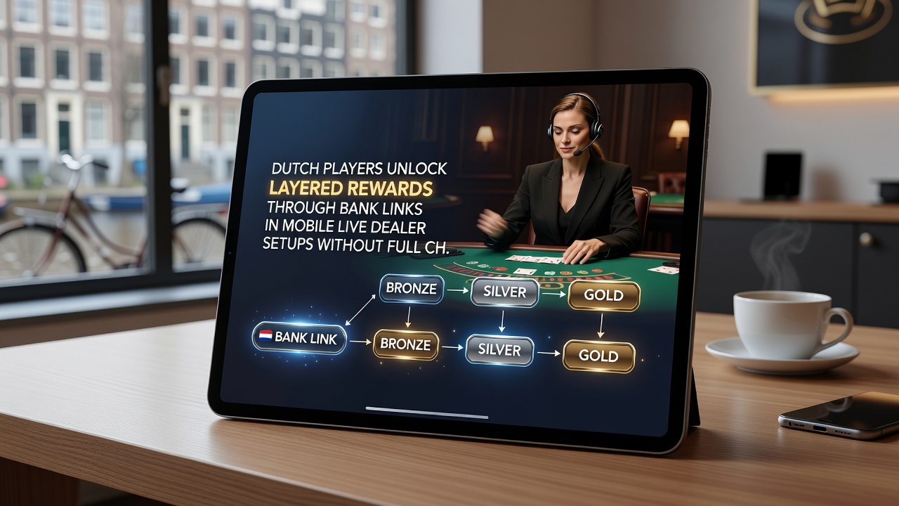 Mobiele live dealer interface met bankgekoppelde beloningslagen zichtbaar op het scherm