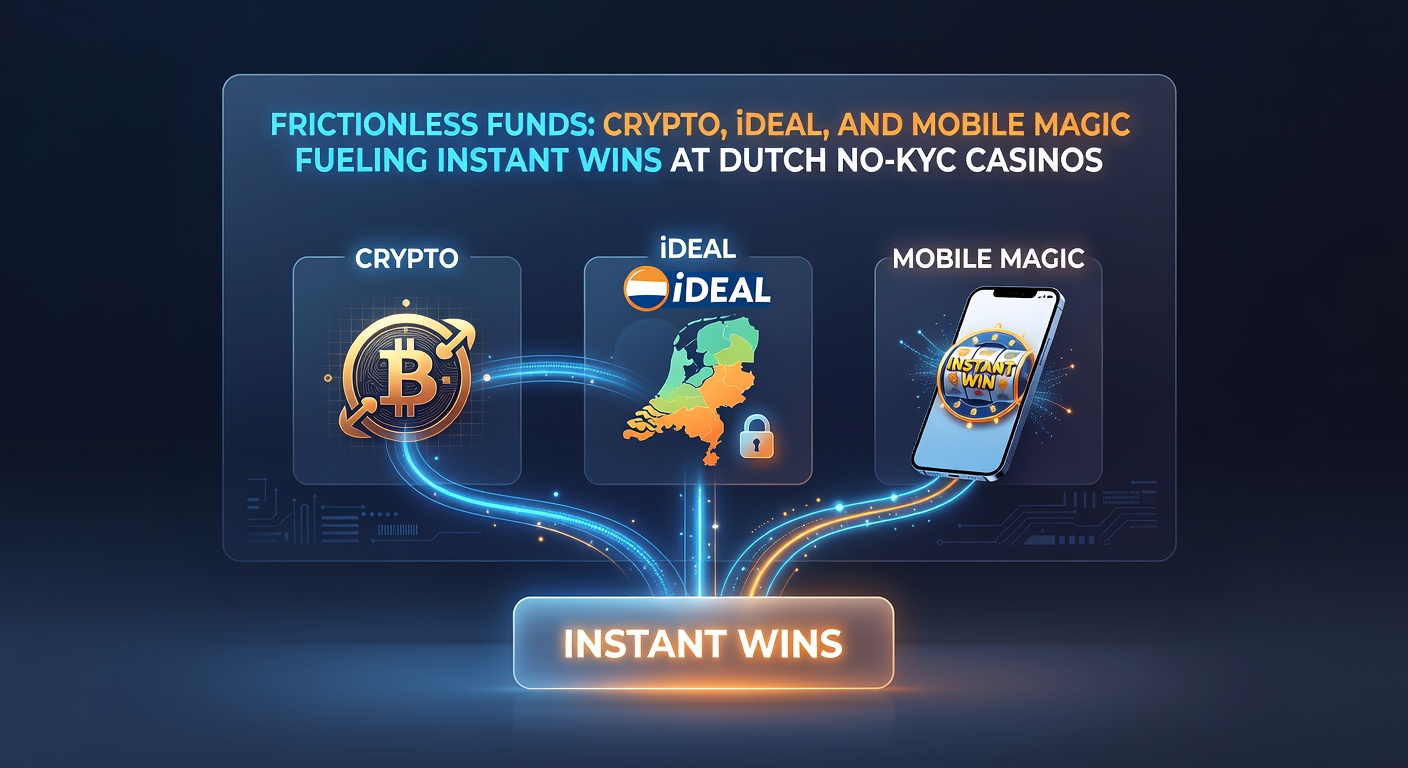 iDEAL-betaalscherm op een smartphone naast crypto-wallets, illustrerend naadloze integratie bij no-KYC casino platforms in Nederland