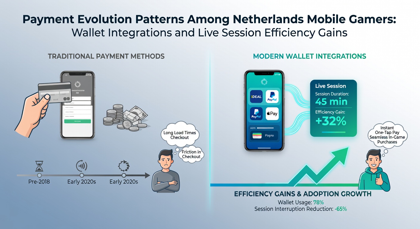 Grafiek die de groei van wallet-integraties toont onder Nederlandse mobiele gamers met data over sessieduur en betalingsnelheid